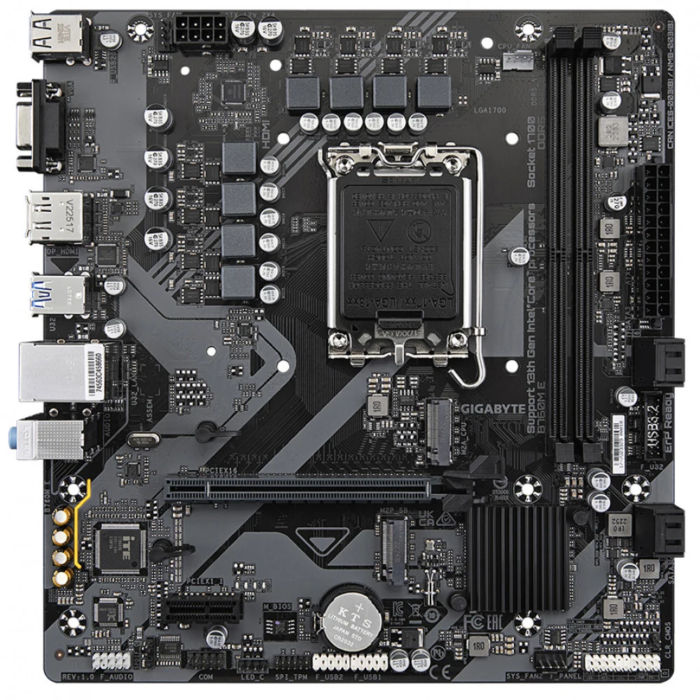 Матплата Gigabyte B760M E, iB760, S1700, mATX,2DDR-5,1xPCI-Ex16/1x1,4xSATA3,2xM.2,VGA,HDMI,DP,12USB