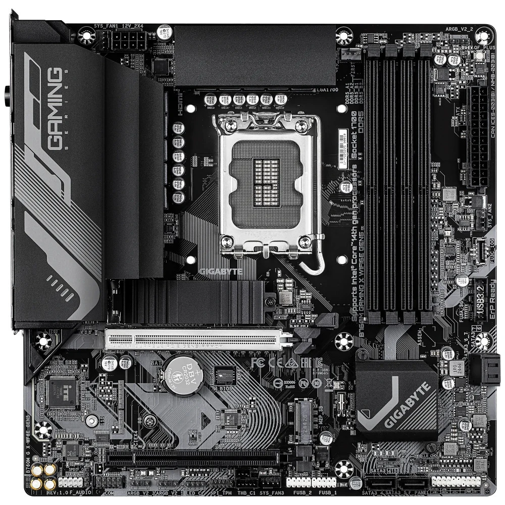 Материнская плата, Gigabyte, B760M GAMING X WIFI6E GEN5 (4719331872953), LGA1700, iB760, 4xDDR5 4400/4800/5200/5600/7600(OC), 4xSATA3, Raid, 2xM.2 (PCI-E 4.0x4/x2), 1хDP, 1xHDMI, 2xPCI-Ex16, WiFi, m