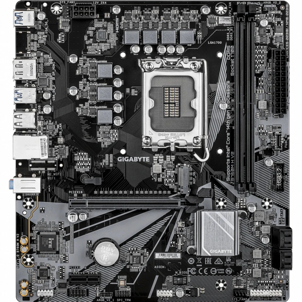 Материнская плата, Gigabyte, B760M H V2 (4719331878054), LGA1700, iB760, 2xDDR5 4000/4800/8000(OC), 4xSATA3, 1xM.2 (PCI-E 4.0x4/x2), Raid, 1хDP, 1xHDMI, 1xPCI-Ex16, 1xPCI-Ex1, mATX