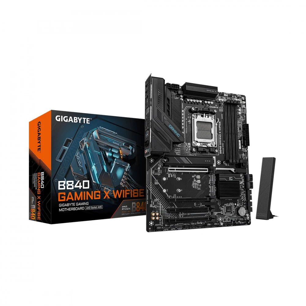 Материнская плата, Gigabyte, B840 GAMING X WIFI6E (4719331876937), AM5, B840, 4xDDR5 4400/4800/5200/8200(OC), 4xSATA3, Raid, 3xM.2 (2*PCI-E 4.0x4/x2, 1*PCI-E 3.0x4/x2), 1хDP, 1xHDMI, 4xPCI-Ex16, WiF