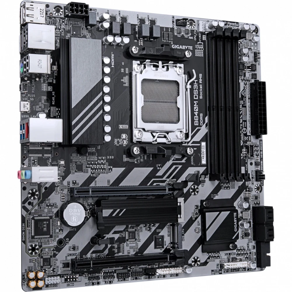 Gigabyte B840M DS3H {Socket AM5, AMD B840, 4xDDR5-5200, HDMI+DP+DP, 2xPCI-Ex16, 4xSATA3(RAID 0/1/10), 2xM.2, 8 Ch Audio, 1x2,5GLan, (4+4)xUSB2.0, (2+2)xUSB3.2, (1+1)xUSB Type-C™, 1xPS/2, mATX} RTL