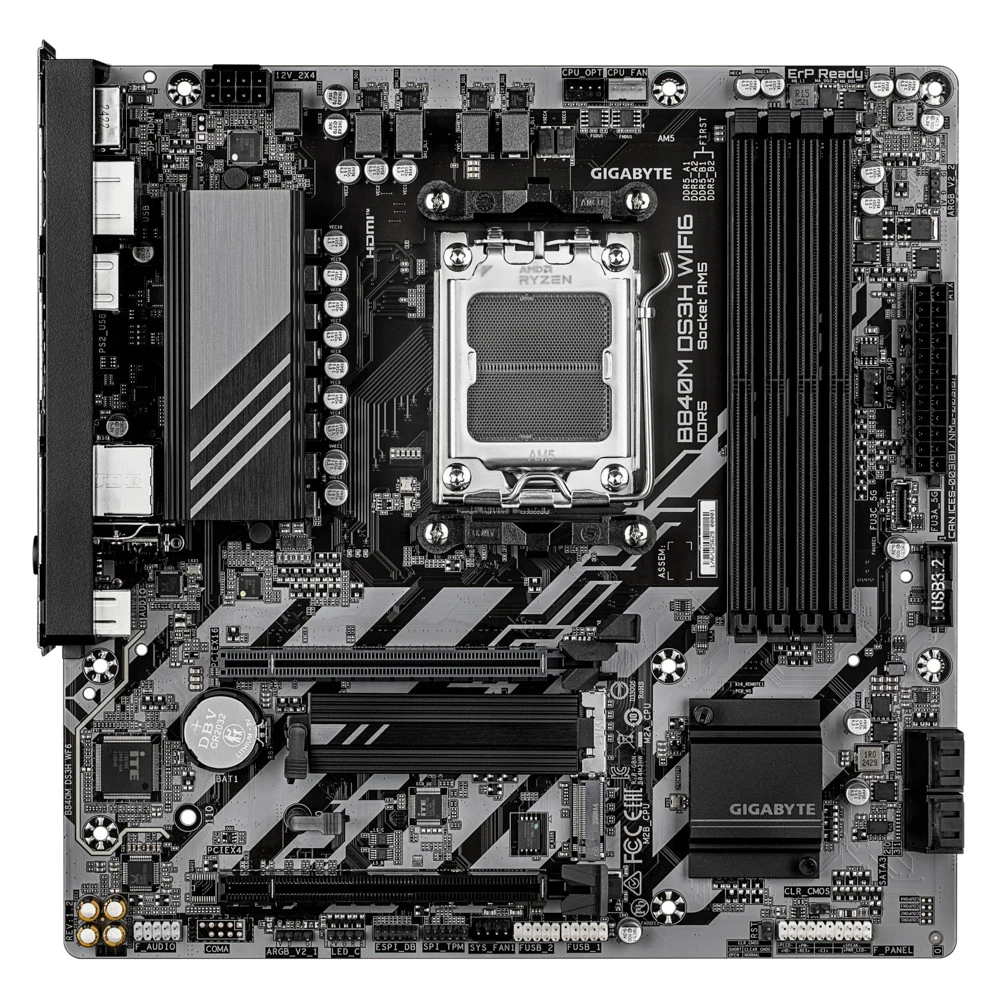 Материнская плата, Gigabyte, B840M DS3H WIFI6 (4719331874667), AM5, B840, 4xDDR5 4400/4800/5200/8200(OC), 4xSATA3, Raid, 2xM.2 (PCI-E 4.0x4/x2), 2хDP, 1xHDMI, 2xPCI-Ex16, WiFi, mATX