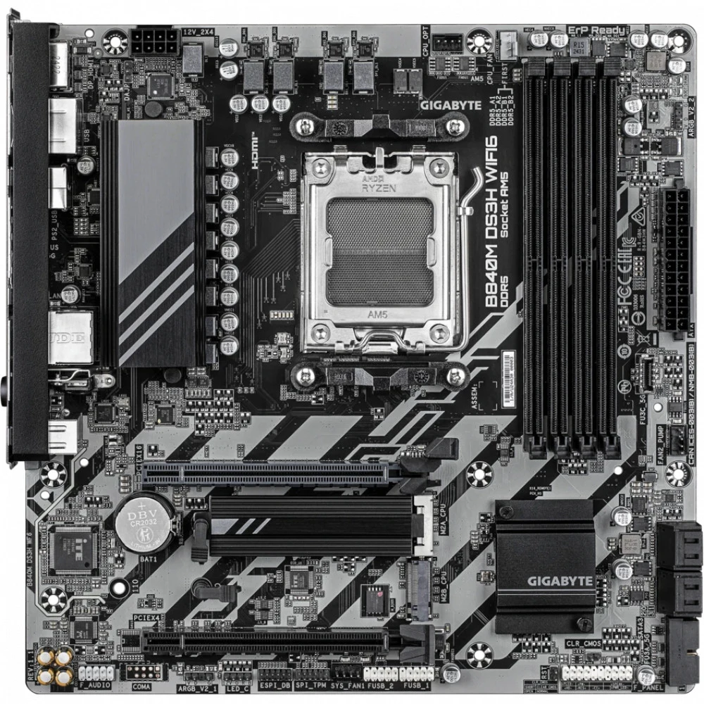 Матплата Gigabyte B840M DS3H WiFi6, AM5, mATX, 4DDR-5, 2xPCI-Ex16, 4SATA, 2xM.2, HDMI, 2xDP,14USB