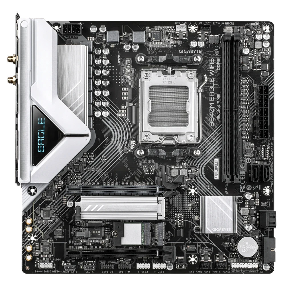 Материнская плата, Gigabyte, B840M EAGLE WIFI6 (4719331868970), AM5, B840, 2xDDR5 4400/4800/5200/7600(OC), 4xSATA3, Raid, 2xM.2 (PCI-E 4.0x4/x2, PCI-E 3.0x2), 1хDP, 1xHDMI, 2xPCI-Ex16, WiFi, mATX
