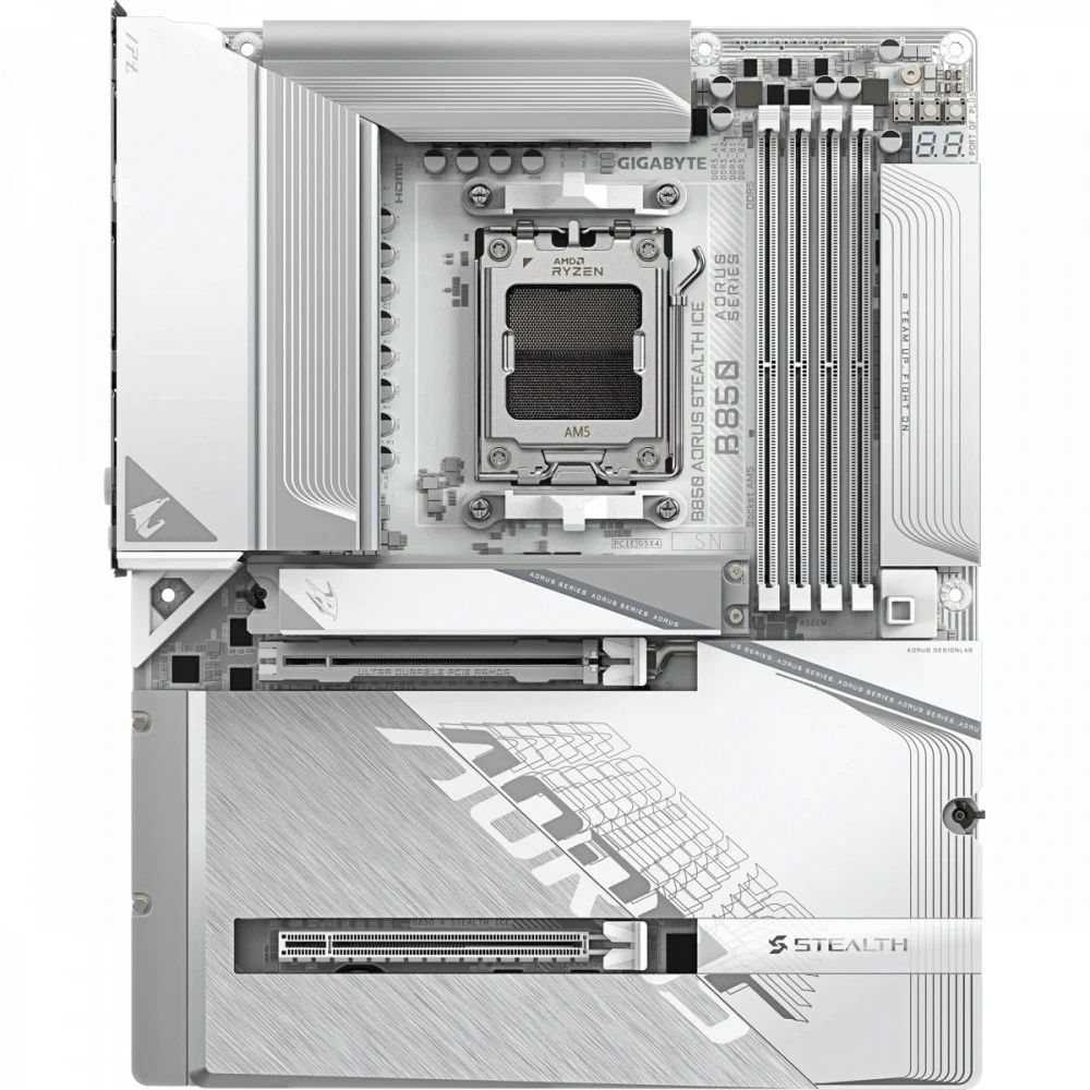 Материнская плата GIGABYTE B850 A STEALTH ICE, AM5, B850, 4XDDR5, HDMI+USB4, 4xM.2, WiFi7, BT, ATX B850 AORUS STEALTH ICE