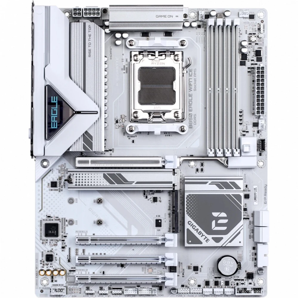 Материнская плата, Gigabyte, B850 EAGLE WF7 ICE (4719331871239), AM5, B850, 4xDDR5 4400/4800/5200/8200(OC), 4xSATA3, 3xM.2 (PCIe 4.0 x4/x2), RAID, 1xHDMI, 1хDP, 3xPCI-Ex16, WiFi, ATX
