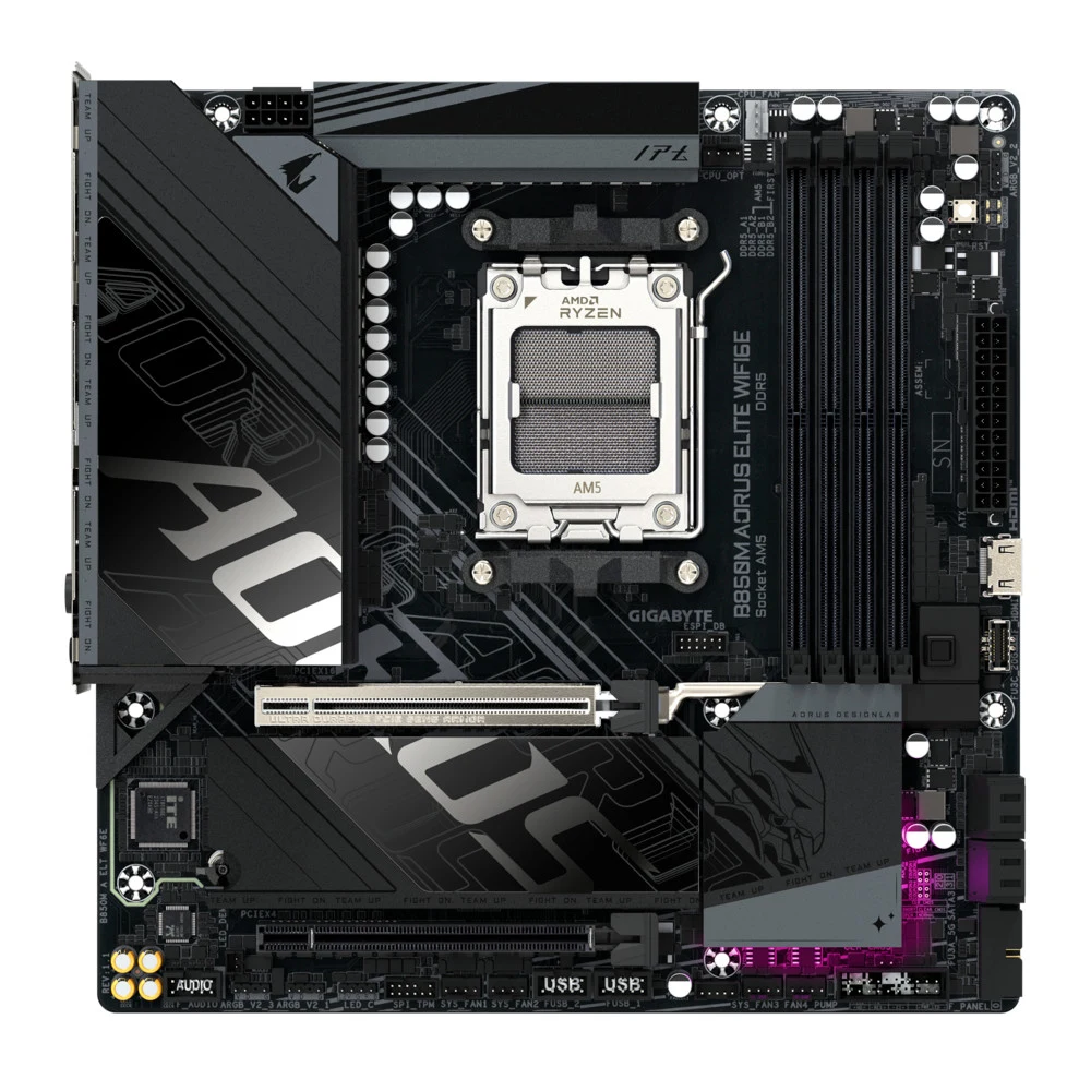 Матплата Gigabyte B850M Aorus Elite WiFi6E, AM5, mATX, 4DDR-5, 2xPCI-Ex16,4SATA,2xM.2,HDMI,DP, 11USB
