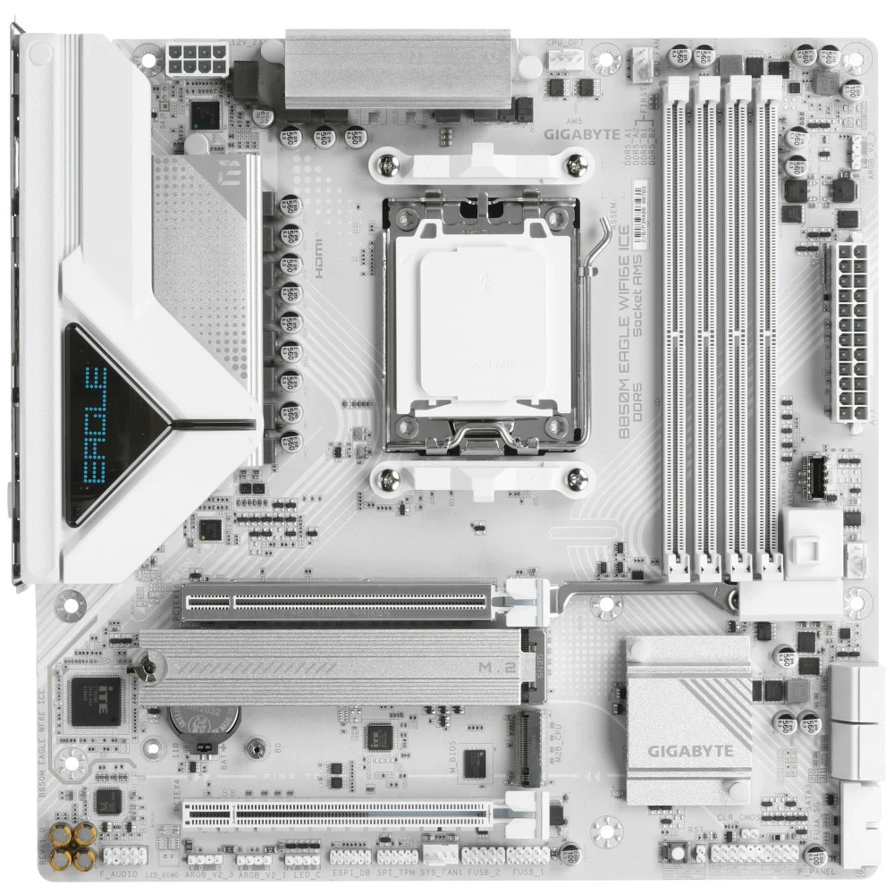 Матплата Gigabyte B850M Eagle WiFi6E Ice, AM5, mATX, 4DDR-5, 2xPCI-Ex16, 4SATA,2xM.2,HDMI,2xDP,15USB