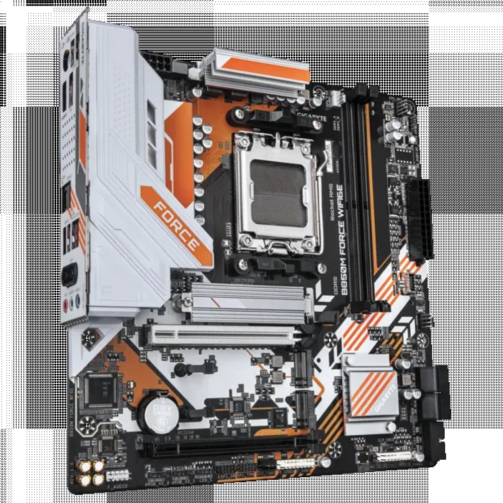 Материнская плата, Gigabyte, B850M FORCE WIFI6E (4719331874308), AM5, B850, 2xDDR5 4400/4800/5200/9600(OC), 4xSATA3, 3xM.2 (PCIe 4.0 x4/x2), RAID, 1xHDMI, 1хDP, 2xPCI-Ex16, WiFi, mATX