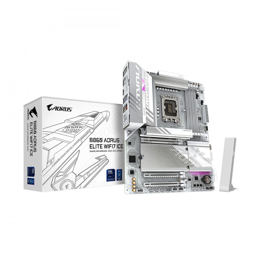 Материнская плата, Gigabyte, B860 A ELITE WF7 ICE (4719331866846), LGA1851, iB860, 4xDDR5 5600/6400/9200(OC), 4xSATA3, Raid, 3xM.2 (PCI-E 4.0x4/x2), 1хDP, 1xHDMI, 1xUSB4® USB Type-C®, 3xPCI-Ex16, Wi