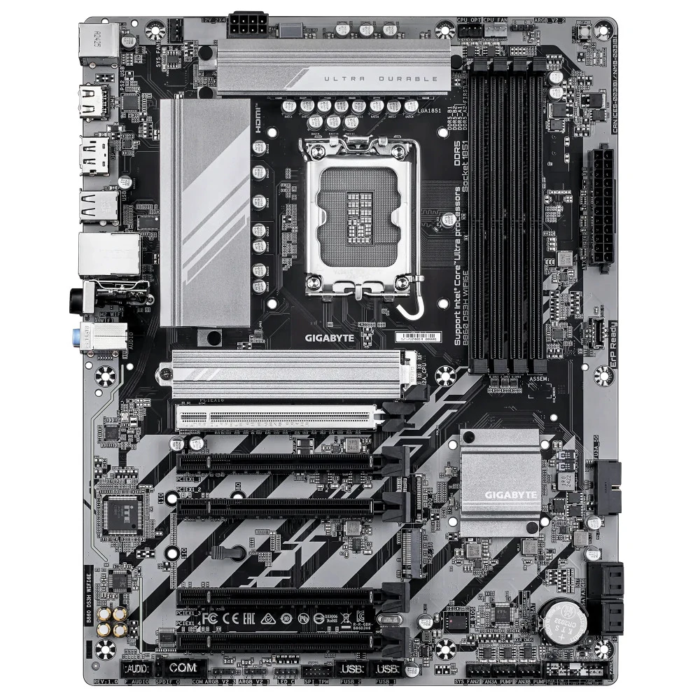 Материнская плата, Gigabyte, B860 DS3H WIFI6E (4719331867515), LGA1851, iB860, 4xDDR5 5600/6400/9066(OC), 4xSATA3, Raid, 2xM.2 (PCI-E 4.0x4/x2), 1хDP, 1xHDMI, 5xPCI-Ex16, WiFi, ATX