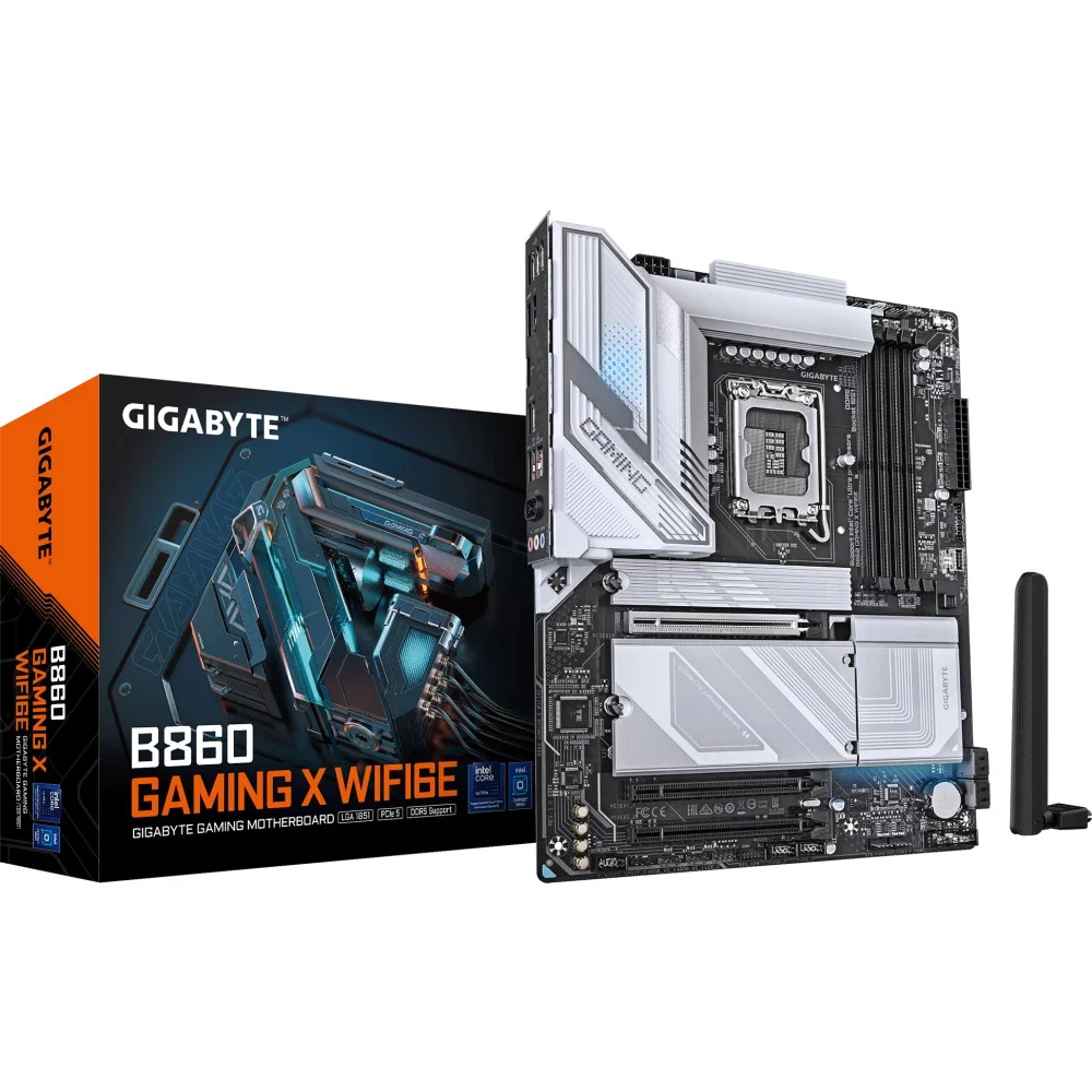 Материнская плата, Gigabyte, B860 GAMING X WIFI6E (4719331866532), LGA1851, iB860, 4xDDR5 5600/6400/9066(OC), 4xSATA3, Raid, 3xM.2 (PCI-E 4.0x4/x2), 1хDP, 1xHDMI, 1xUSB4® USB Type-C® port, 3xPCI-Ex1