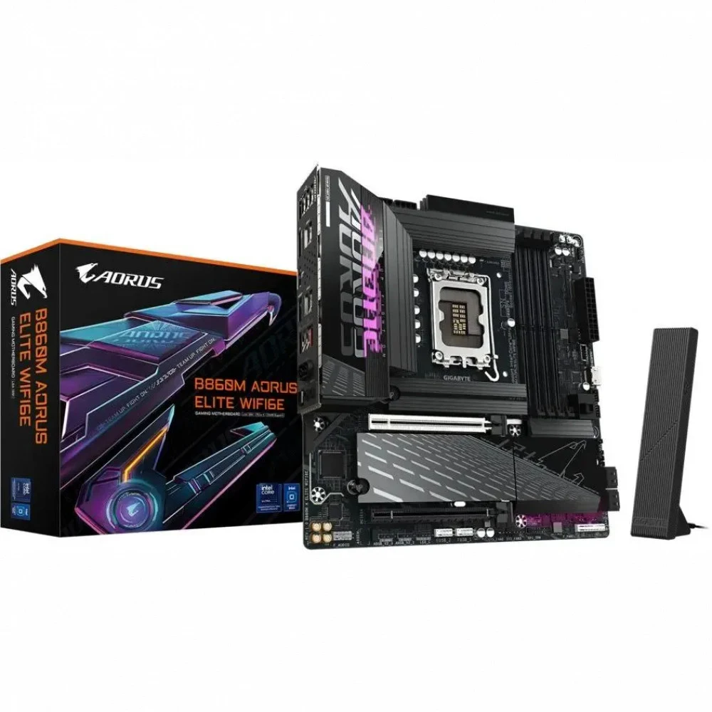 Материнская плата, Gigabyte, B860M AORUS ELITE WIFI6E (4719331866877), LGA1851, iB860, 4xDDR5 5600/6400/9200(OC), 4xSATA3, Raid, 3xM.2 (PCI-E 4.0x4/x2), 1хDP, 1xHDMI, 1xUSB4® USB Type-C® port, 2xPCI
