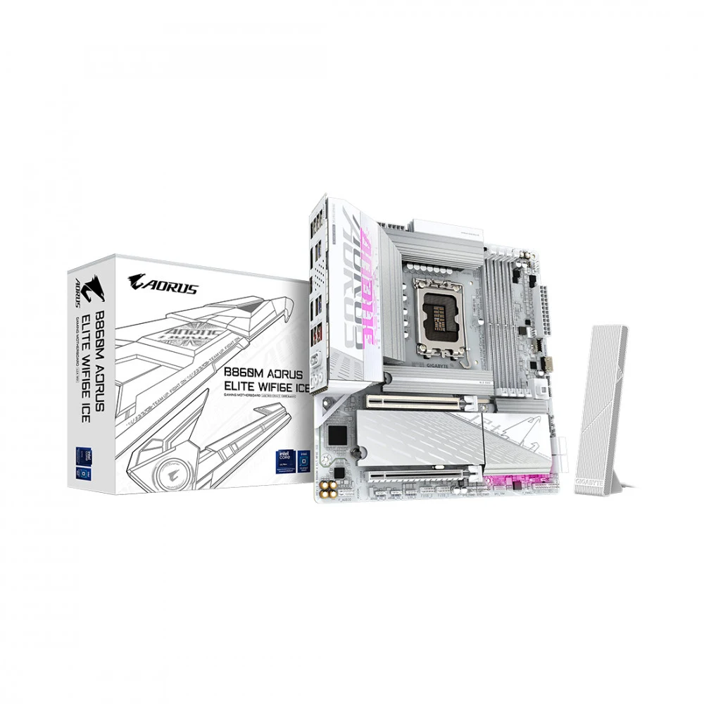 Материнская плата, Gigabyte, B860M AORUS ELITE WIFI6E ICE (4719331867164), LGA1851, iB860, 4xDDR5 5600/6400/9200(OC), 4xSATA3, Raid, 3xM.2 (PCI-E 4.0x4/x2), 1хDP, 1xHDMI, 1xUSB4® USB Type-C® port, 2