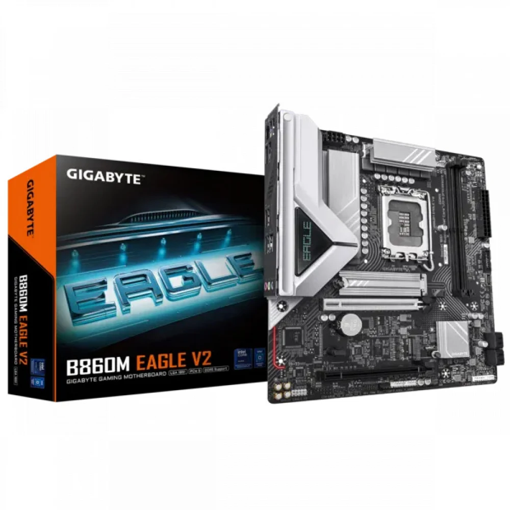 Материнская плата GIGABYTE B860M EAGLE V2, LGA1851, B860, 2*DDR5, 4*SATA, 2*M.2, 2*USB 3.2, 3*USB 2.0, 2*PCIx16, HDMI+DP, mATX