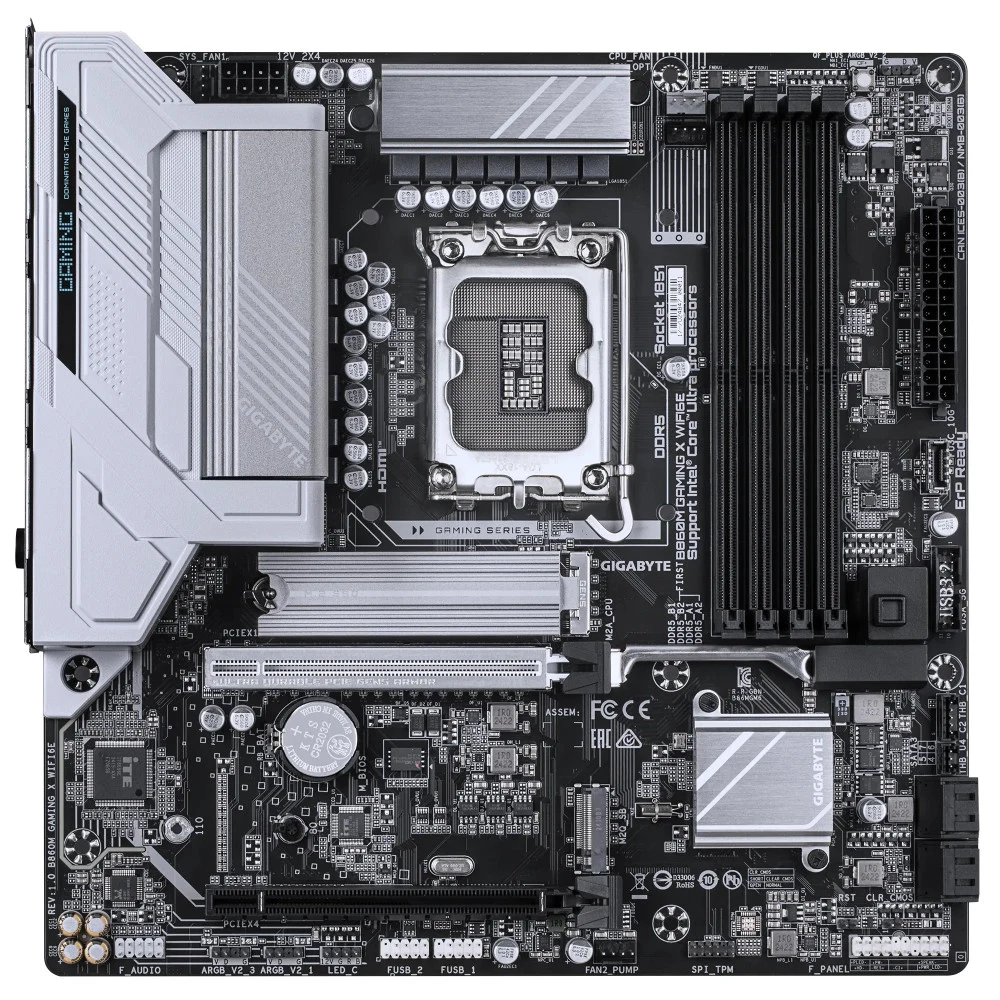 Материнская плата, Gigabyte, B860M GAMING X WIFI6E (4719331867133), LGA1851, iB860, 4xDDR5 5600/6400/9200(OC), 4xSATA3, Raid, 2xM.2 (PCI-E 4.0x4/x2), 1хDP, 1xHDMI, 1xUSB4® USB Type-C® port, 2xPCI-Ex
