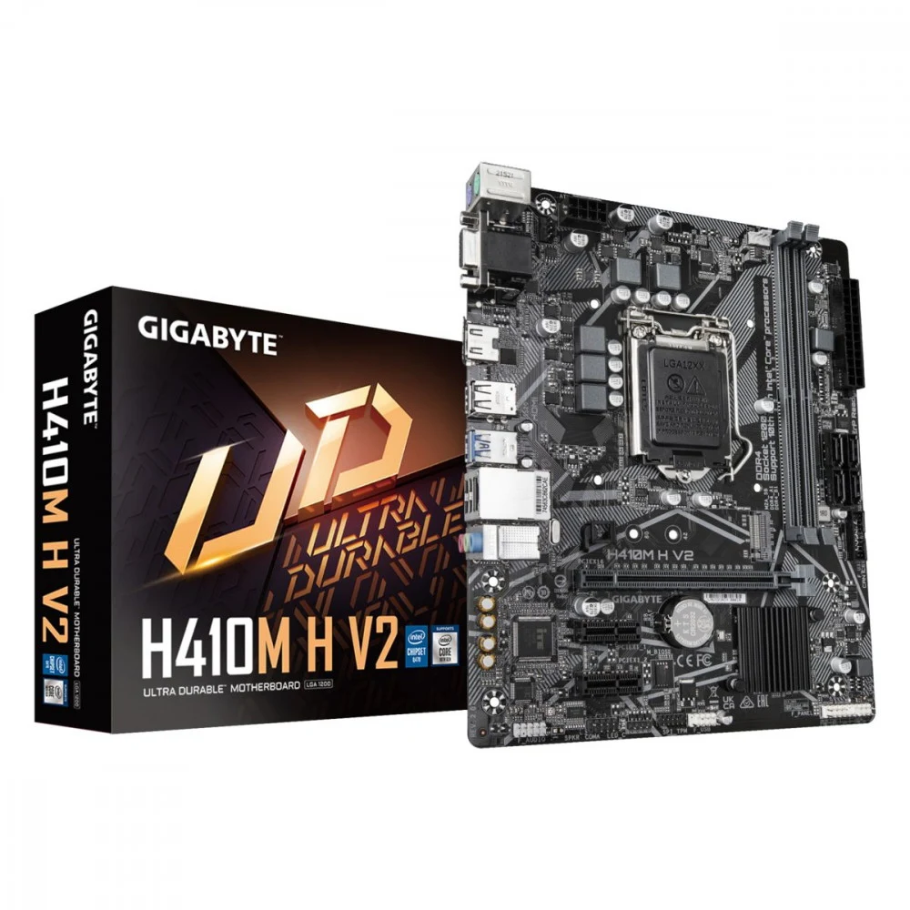 Материнская плата GIGABYTE H410M H V2 2.1, LGA1200, Q470, 2*DDR4, 4*SATA, 1*M.2, 2*USB 3.2, 4*USB 2.0, 1*PCIx16, 2*PCIx1, D-Sub+HDMI, mATX