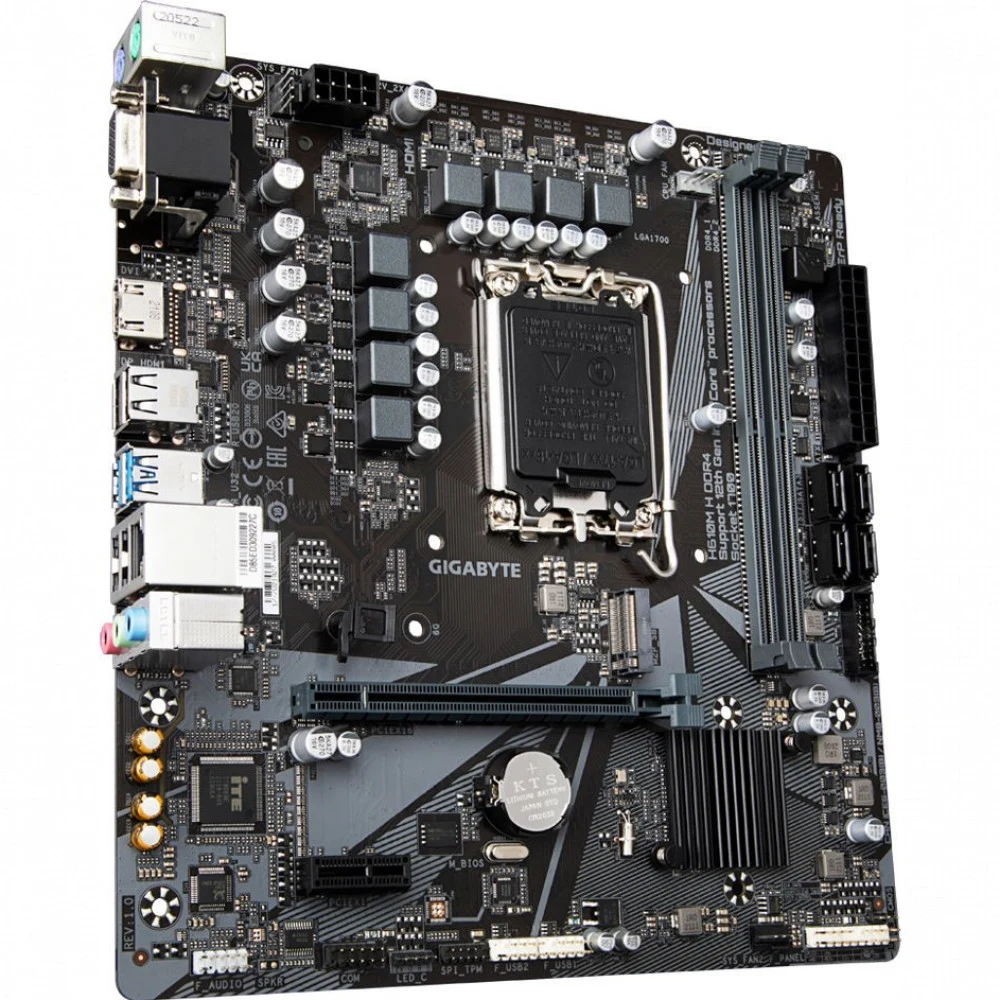 Материнская плата Gigabyte H610M H DDR4, Socket 1700, Intel®H610, 2xDDR4-3200, D-SUB+HDMI, 1xPCI-Ex16, 1xPCI-Ex1, 4xSATA3, 1xM.2, 8Ch Audio, GLan, (4+4)xUSB2.0, (2+2)xUSB3.2, 2xPS/2, mATX, OEM {10}