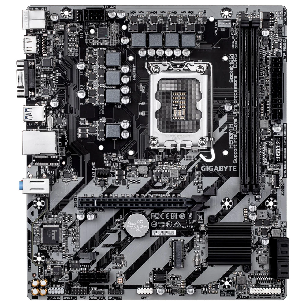 Gigabyte H810M H {Socket 1851, Intel®H810, 2xDDR5-6400, D-SUB+HDMI, 1xPCI-Ex16, 1xPCI-Ex1, 4xSATA3(RAID 0/1/5/10), 1xM.2, 8Ch Audio, GLan, (5+2)xUSB2.0, (1+2)xUSB3.2, (0+1)xUSB Type-C™, mATX}