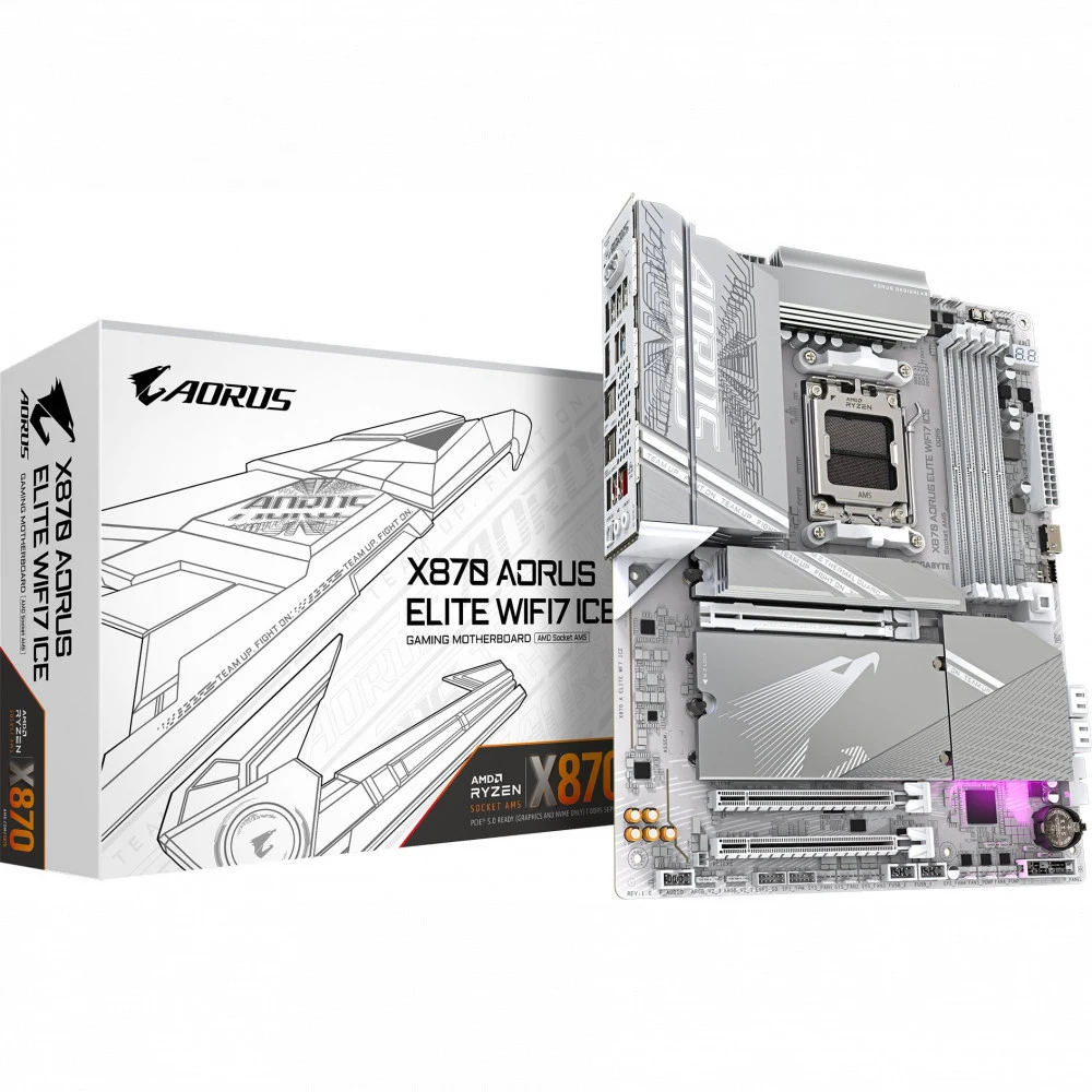 Материнская плата GIGABYTE X870 AORUS ELITE WIFI7 ICE, AM5 X870, 4xDDR5, HDMI+2xUSB4, 4xM.2, ATX X870 A ELITE WF7 ICE 1.0