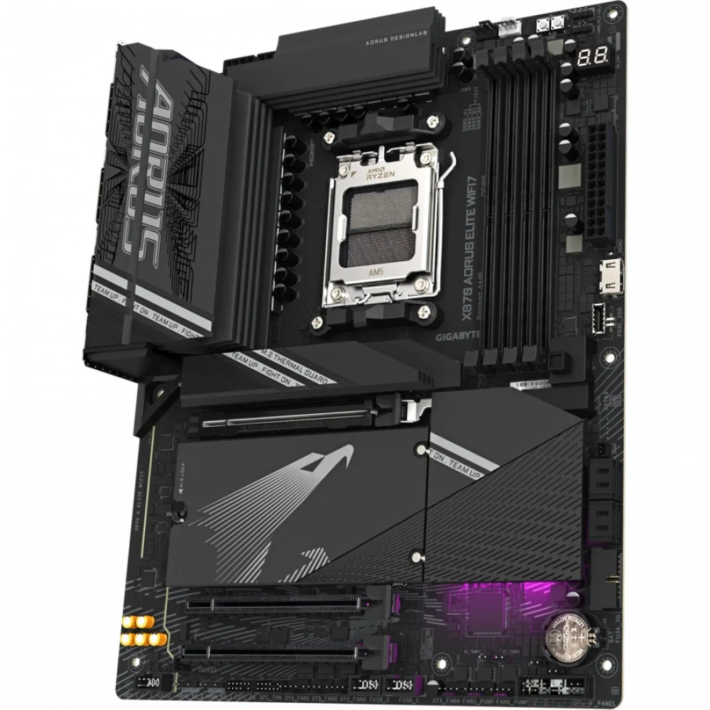 Материнская плата/ X870 AORUS ELITE WIFI7, Socket AM5, AMD X870, 4xDDR5-5200, HDMI, 3xPCI-Ex16, 4xSATA3(RAID 0/1/10), 4xM.2, 6 Ch Audio, 1x2,5GLan, (4+4)xUSB2.0, (6+2)xUSB3.2, (2+1)xUSB Type-C™, ATX