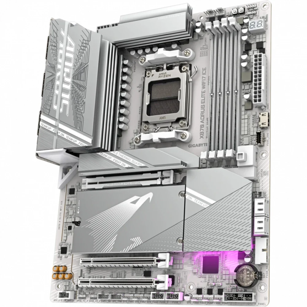 Материнская плата/ X870 AORUS ELITE WIFI7 ICE, Socket AM5, AMD X870, 4xDDR5-5200, HDMI, 3xPCI-Ex16, 4xSATA3(RAID 0/1/10), 4xM.2, 6 Ch Audio, 1x2,5GLan, (4+4)xUSB2.0, (6+2)xUSB3.2, (2+1)xUSB Type-C™,