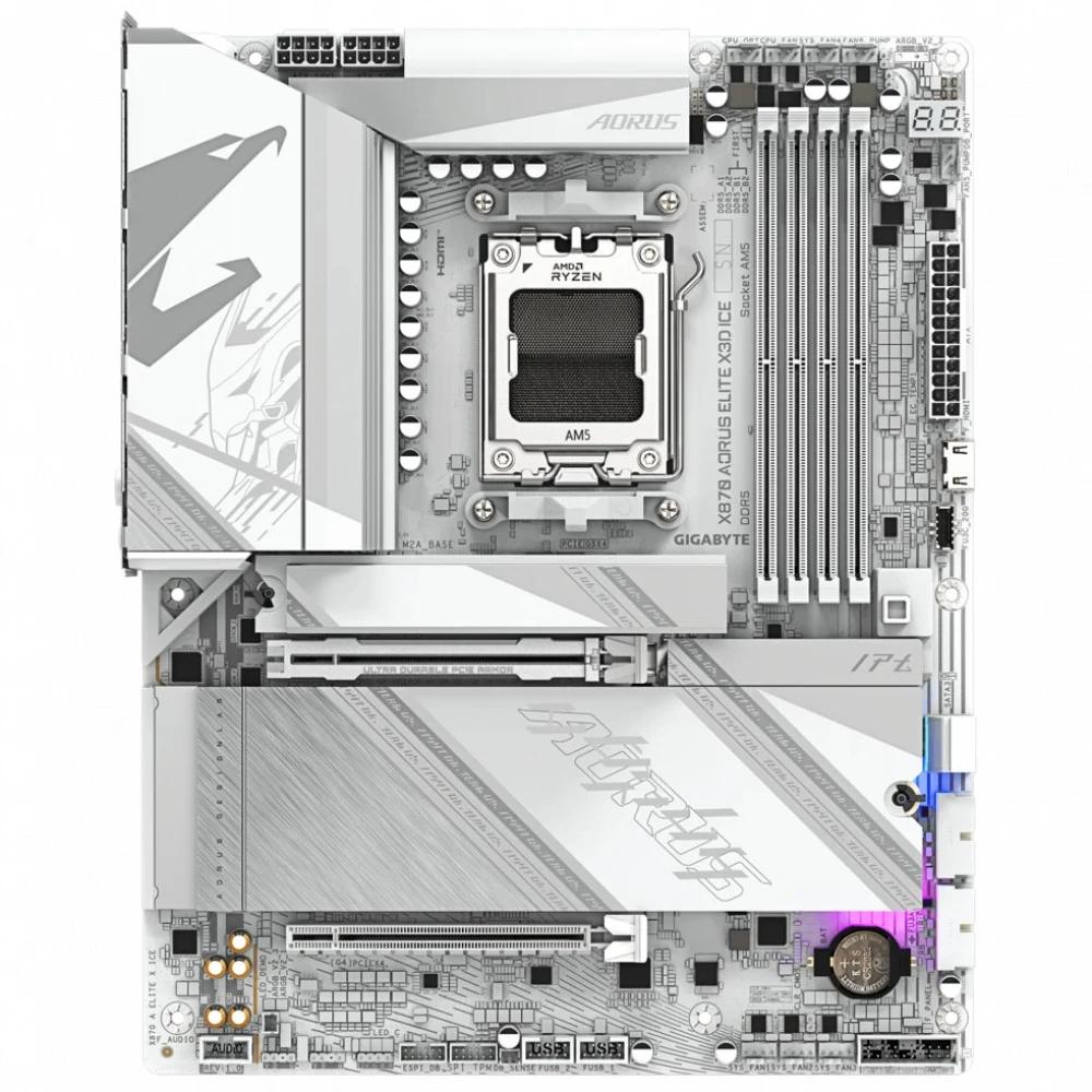 Материнская плата, Gigabyte, X870 AORUS ELITE X3D ICE (4719331876678), AM5, X870, 4xDDR5 4800/5200/8800(OC), 2xSATA3, 4xM.2 (2*PCIe 4.0 x4/x2, 2*PCIe 5.0 x4/x2), Raid, 1xHDMI, 2xUSB4 Type-C®, 2xPCI-