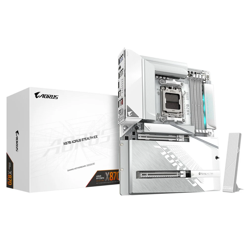 Материнская плата GIGABYTE X870 A STEALTH ICE, AM5, X870, 4XDDR5, HDMI+2xUSB4, 4xM.2, WiFi7, BT, ATX X870 AORUS STEALTH ICE