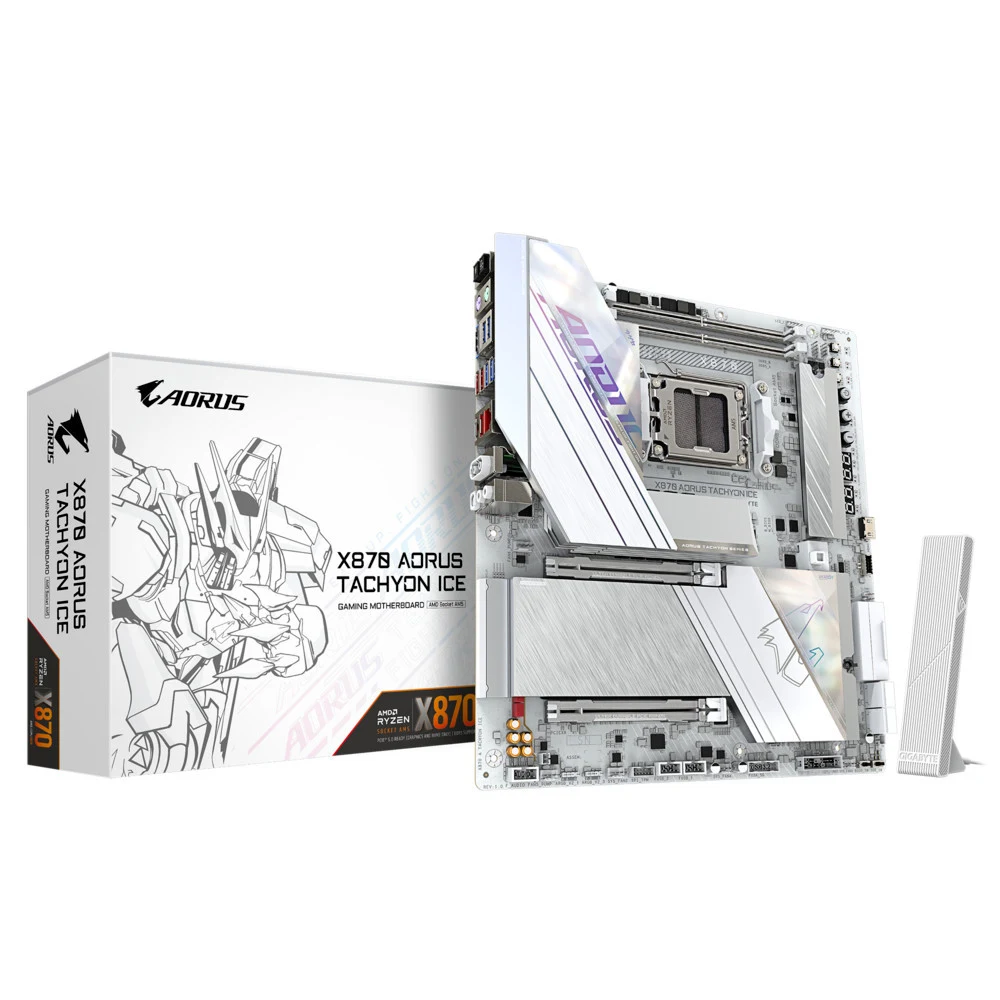 Матплата Gigabyte X870 Aorus Tachyon Ice, AM5, E-ATX, 2DDR-5, 2хPCI-Ex16, 4SATA, 3xM.2, HDMI, 15USB