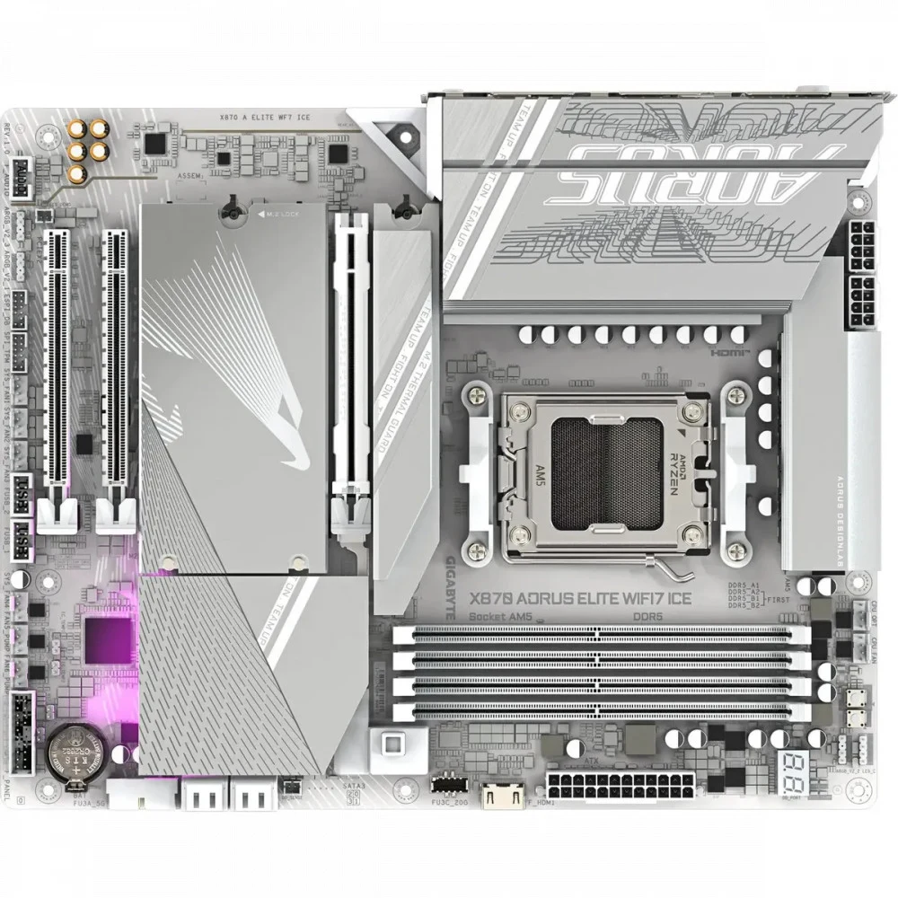 Материнская плата, Gigabyte, X870E AORUS ELITE WIFI7 ICE (4719331871529), AM5, X870E, 4xDDR5 4400/4800/5200/8200(OC), 4xSATA3, 4xM.2 (PCIe 4.0 x4/x2), Raid, 1xHDMI, 2xUSB4 Type-C®, 3xPCI-Ex16, Wi-Fi