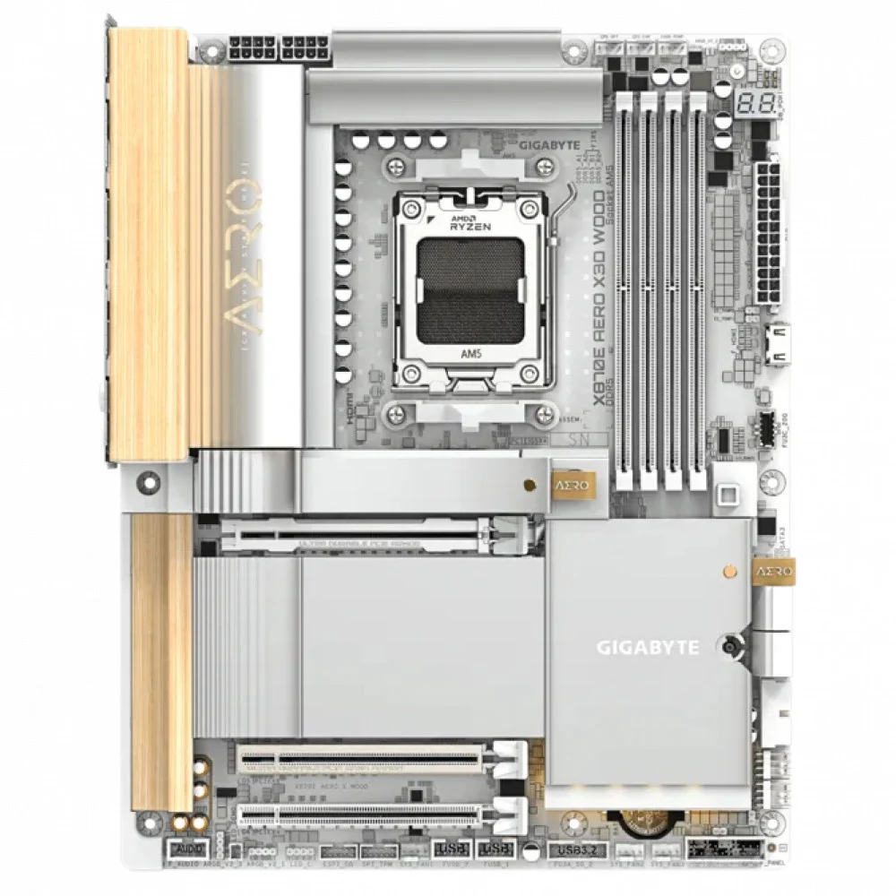 Материнская плата, Gigabyte, X870E AERO X3D WOOD (4719331878481), AM5, X870E, 4xDDR5 4400/4800/5200/9000(OC), 4xSATA3, 4xM.2 (2xPCIe 5.0 x4/x2, 2xPCIe 4.0 x4/x2), Raid, 1xHDMI, 2xUSB4 Type-C®, 2xPCI