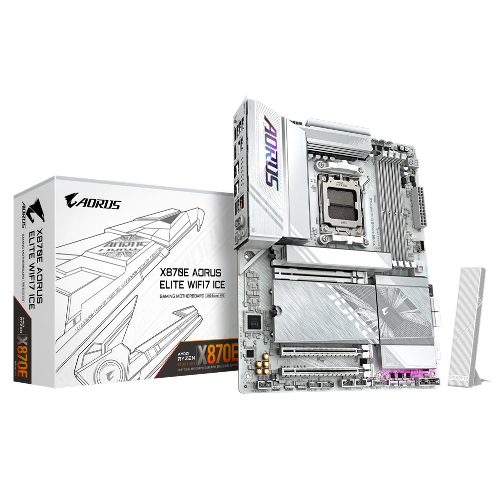Сист.плата Gigabyte X870E A ELITE WF7 ICE 1.2, X870E, AM5, 4xDDR5, 3xPCI-E x16, 4xM2, SATA, USB4, HDMI, White, BOX
