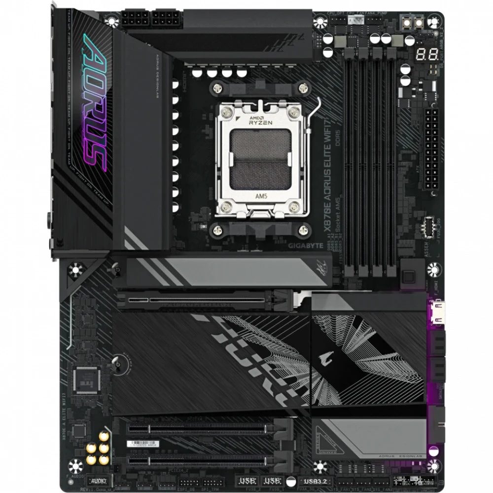 Матплата Gigabyte X870E Aorus Elite WiFi7 (REV1.2), AM5,ATX,4DDR-5,3хPCI-Ex16,4SATA,4xM.2,HDMI,26USB