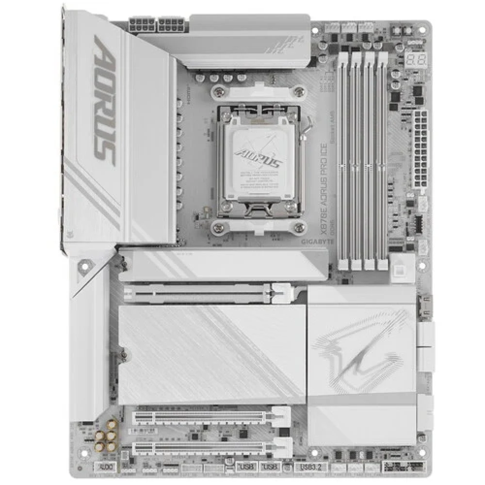 Материнская плата, Gigabyte, X870E AORUS PRO ICE (4719331864798), AM5, X870E, 4xDDR5 4400/4800/5200/8000(OC), 4xSATA3, 4xM.2 (PCIe 4.0 x4/x2), Raid, 1xHDMI, 2xUSB4 Type-C®, 3xPCI-Ex16, Wi-Fi, ATX