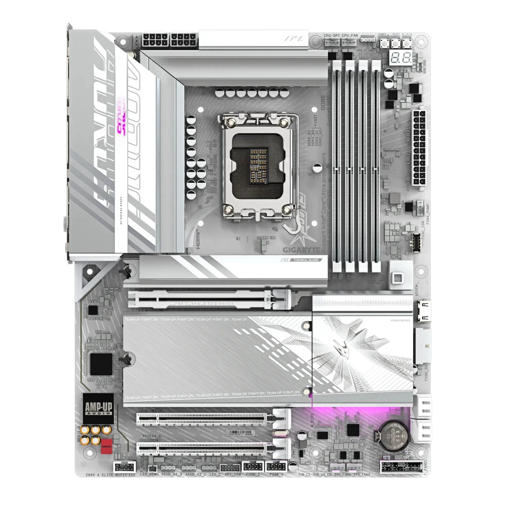 Материнская плата, Gigabyte, Z890 A ELITE WF7 ICE (4719331865221), LGA1851, iZ890, 4xDDR5 9200(OC)/6400/6200/6000/5800/5600, 4xSATA3, 4xM.2 (2*PCI-E 4.0x4/x2, 1*PCI-E 5.0x4/x2, 1*PCI-E 4.0x4/x2 или