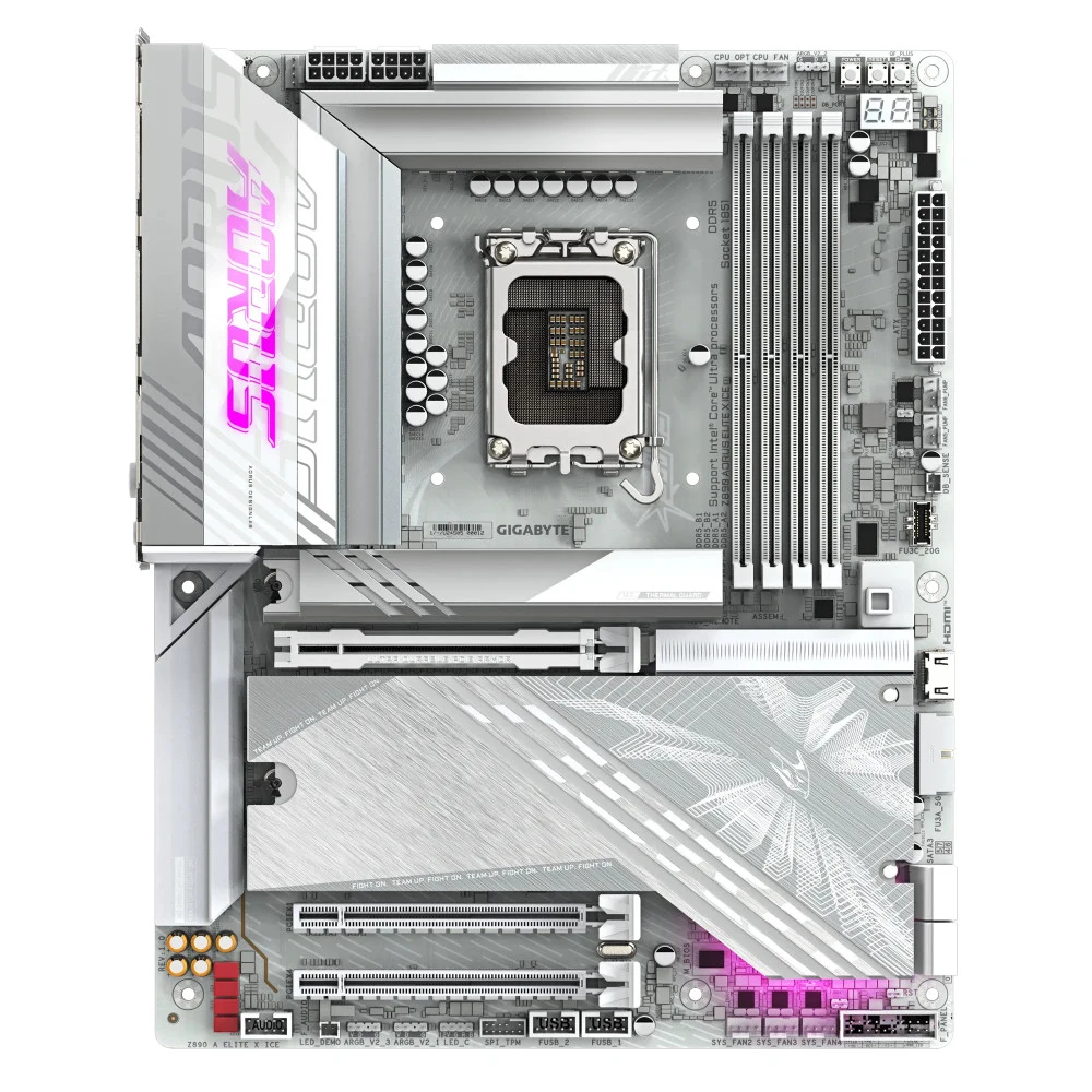 Материнская плата GIGABYTE Z890 A ELITE X ICE, LGA1851, Z890, 4*DDR5, 4*SATA, 5*M.2, 4*USB 3.2, 4*USB 2.0, Type-C, 3*PCIx16, 3*PCIx1, ATX