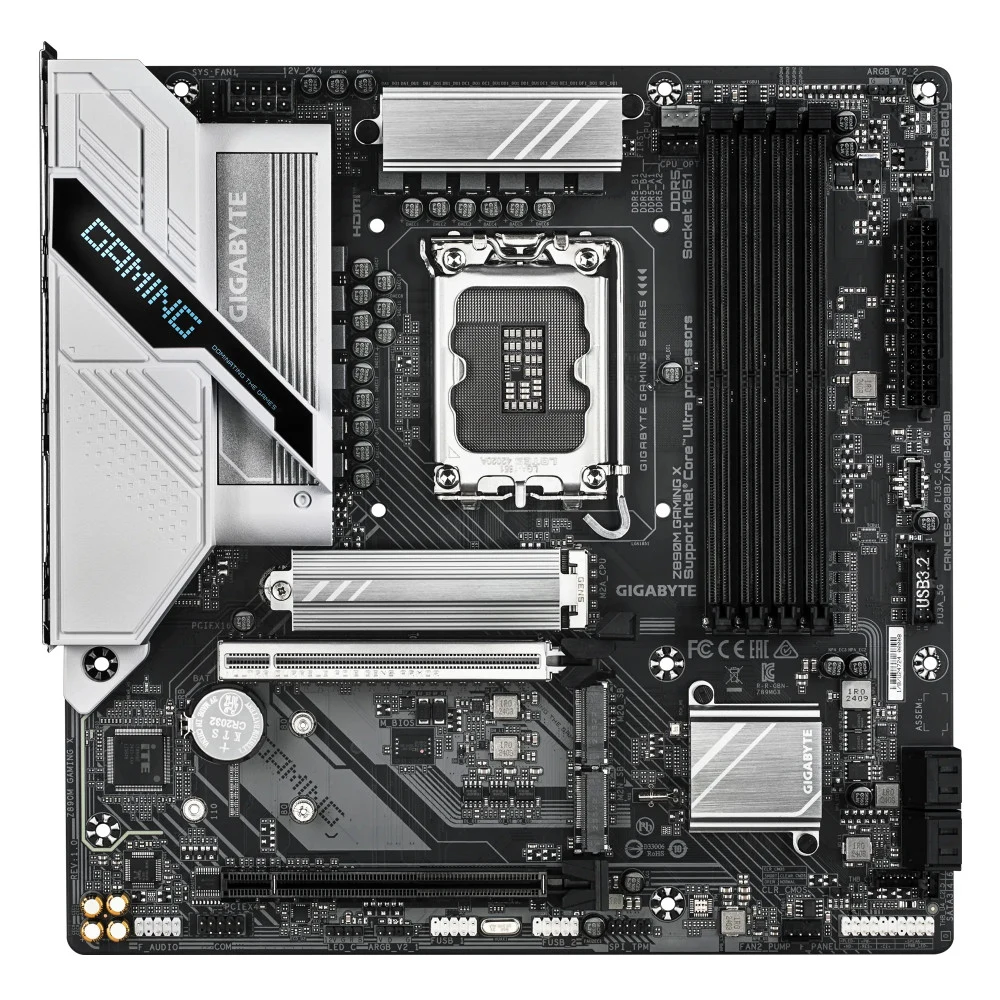 Материнская плата, Gigabyte, Z890M GAMING X (4719331865160), LGA1851, iZ890, 4xDDR5 9200(OC)/6400/6200/6000/5800/5600, 4xSATA3, 3xM.2 (1*PCI-E 5.0x4/x2, 2*PCI-E 4.0x4/x2), Raid, 2*DP, HDMI, 2xPCI-Ex