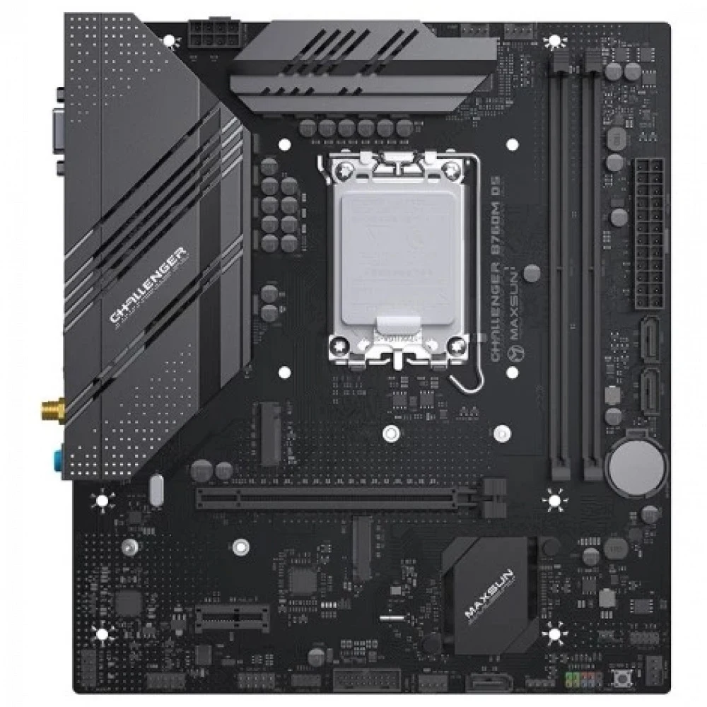 Материнская плата MAXSUN MS-Challenger B760M D5 WIFI, LGA1700, B760, 2*DDR5, 3*SATA3, 2*M.2, USB 3.2, USB 2.0, 1*PCIEx16, 1*PCIEx1, VGA+HDMI, mATX