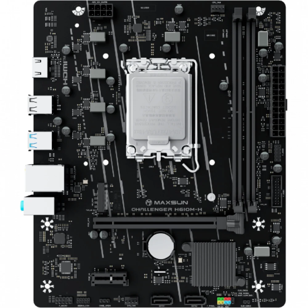 Материнская плата Maxsun MS-Challenger H610M-H V1 H610, LGA1700, 2*DDR4, 1*PCIEx16, 1*PCIEx1, 1*M.2, 4*USB3.2Gen1, 6*USB2.0, 2*SATA3.0, 1G, HDMI, M-ATX, RTL