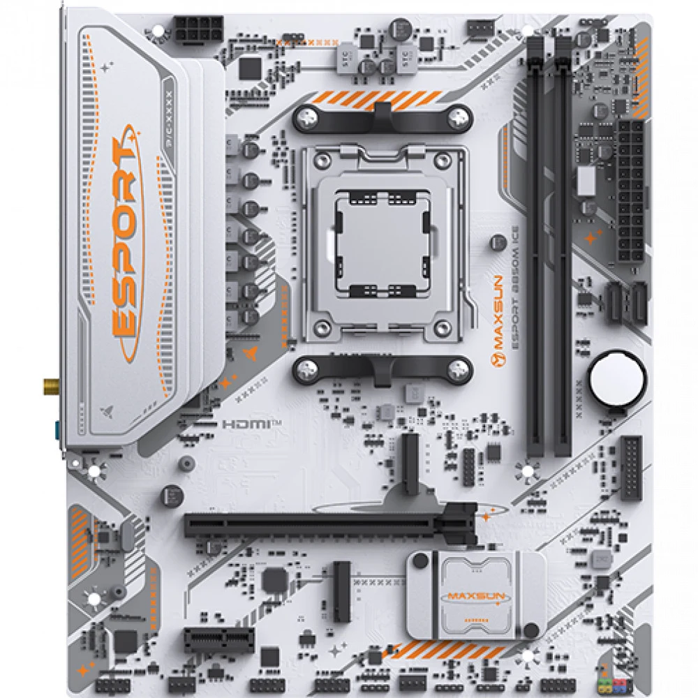 Материнская плата MAXSUN MS-eSport B850M WIFI ICE, AM5, B850, 2*DDR5, 2*SATA 3.0, 2*M.2, USB 3.2, USB 2.0, Type-C, 1*PCIE 16, 1*PCIE 1, HDMI+DP, mATX