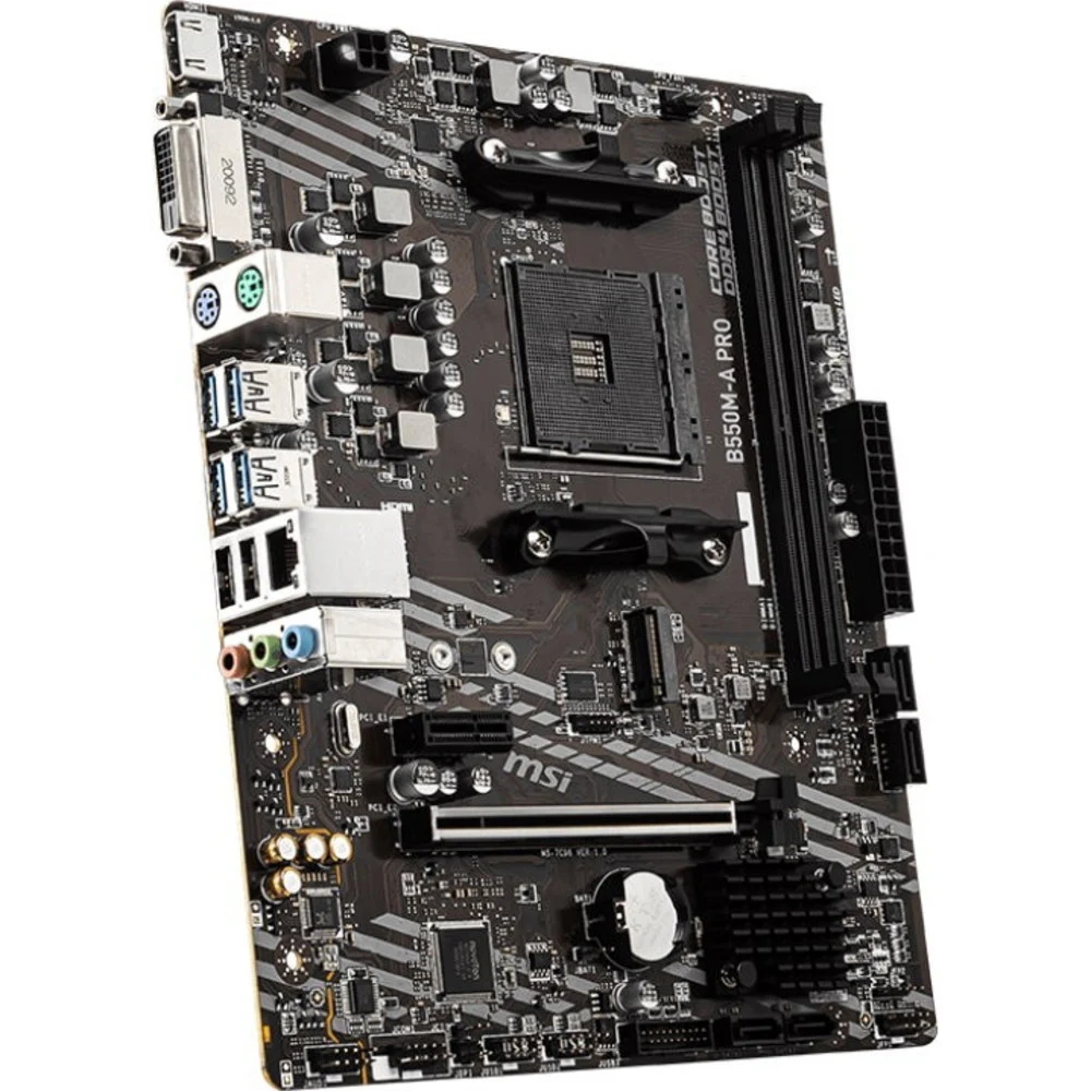 MSI Main Board Desktop B550M-A PRO (AM4, B550, 2xDDR4, 1x PCI-E 4.0 / 3.0 x16, 1xM.2 PCIEx 3.0 x1, 1xM.2 PCIEx Gen4 x4, 4xSATA, 6x USB 3.2 Gen 1, 6x USB 2.0, HDMI, DVI-D, GLAN, mATX, Retail)