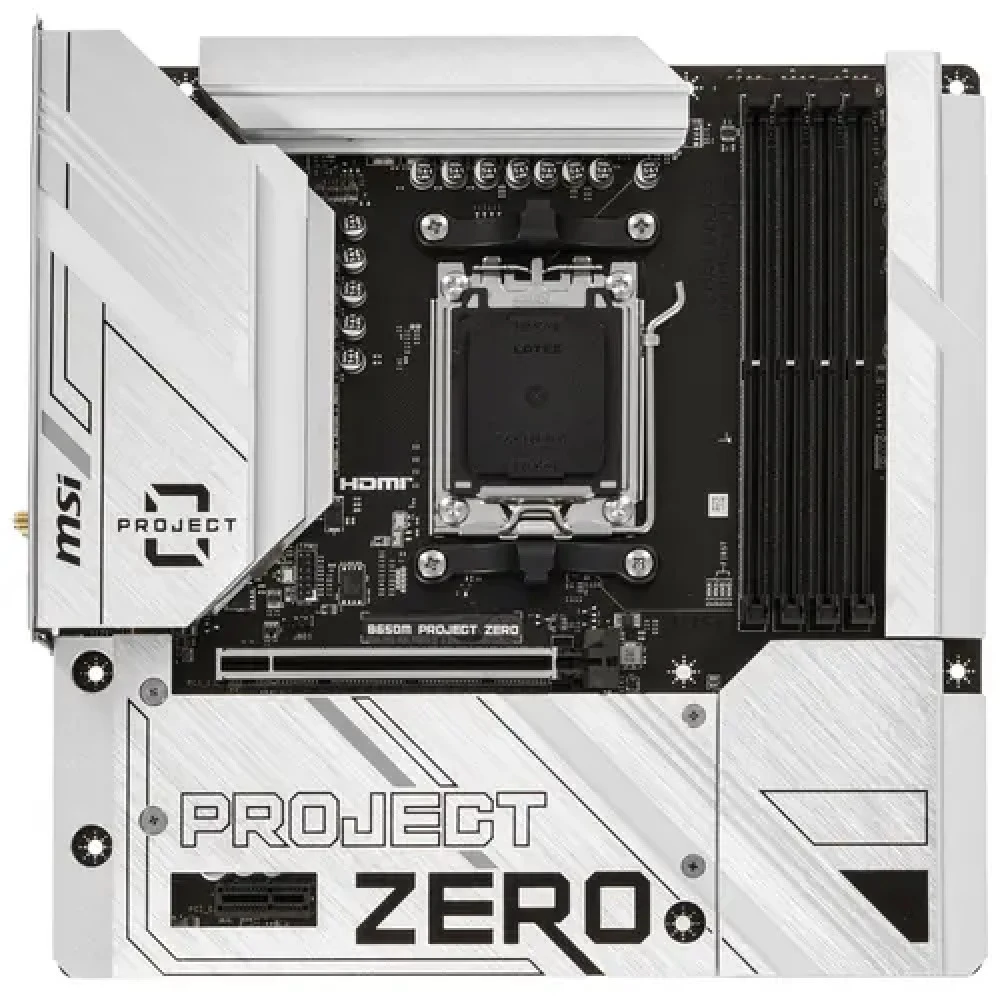 Материнская плата MSI B650M PROJECT ZERO B650, AM5, 4*DDR5, 1*PCIEx16, 1*PCIEx1, 2*M.2, 3*TypeC, 3*USB3.2Gen2, 4*USB3.2Gen1, 6*USB2.0, 4*SATA3.0, 2.5G, DP, HDMI, M-ATX, RTL