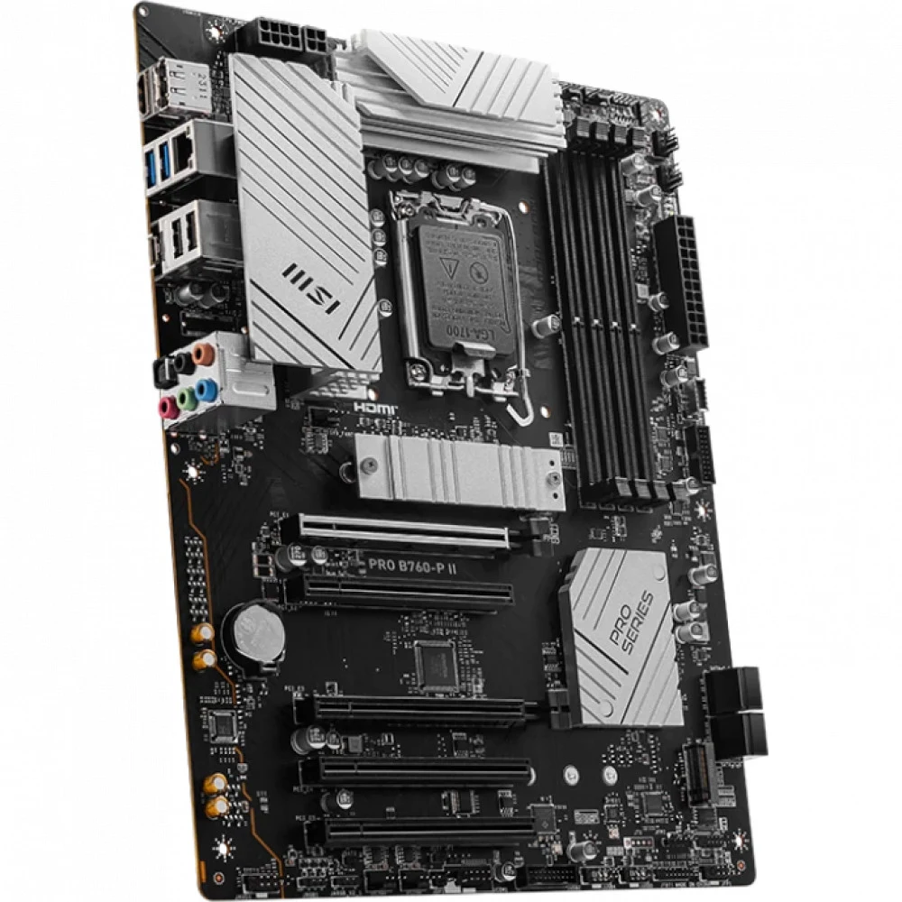 Материнская плата MSI PRO B760-P II B760, LGA1700, 4*DDR5, 5*PCIEx16, 2*M.2, 2*TypeC, 6*USB3.2Gen1, 6*USB2.0, 4*SATA3.0, 2.5G, DP, HDMI, ATX, RTL