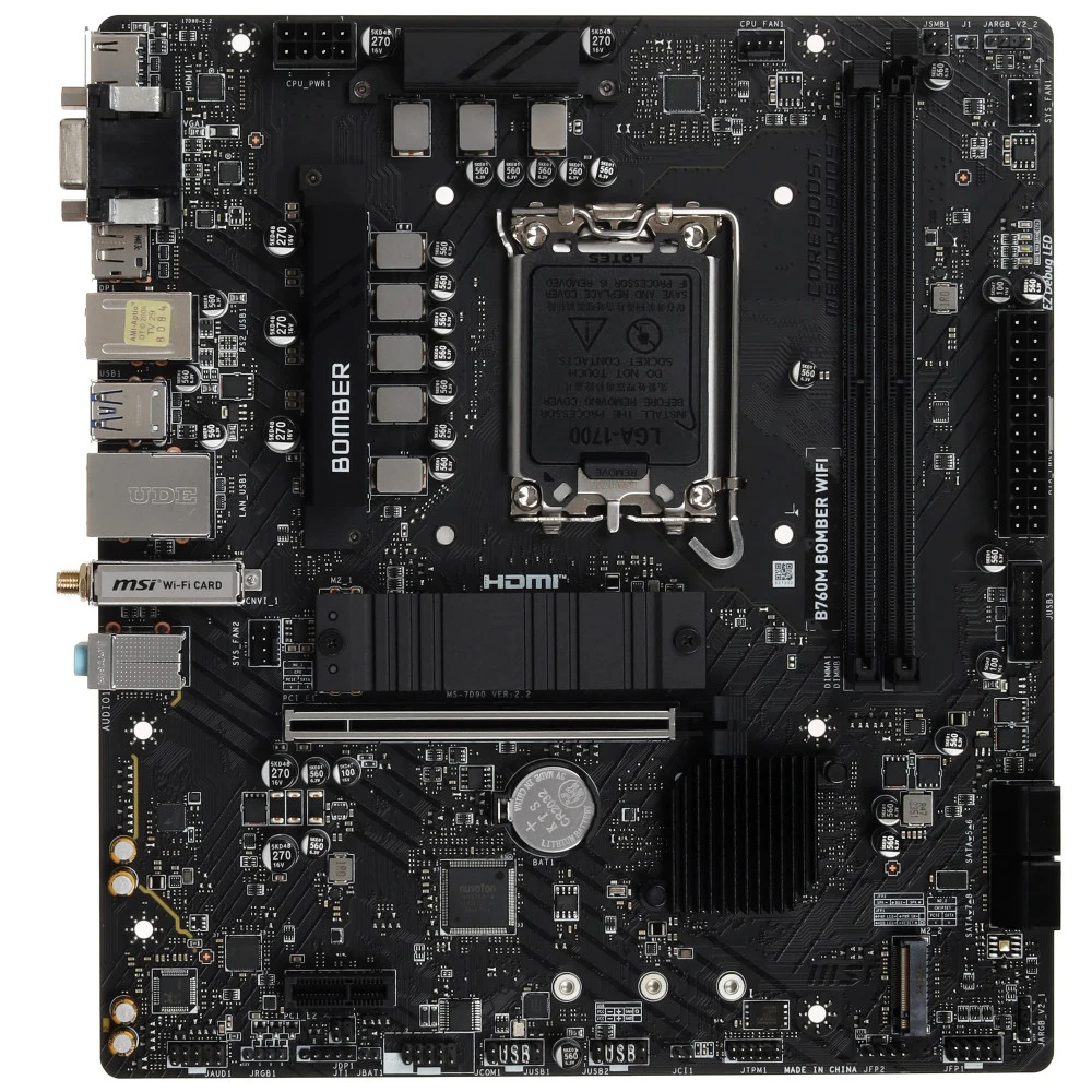 Материнская плата MSI B760M BOMBER WIFI Soc-1700 Intel B760 2xDDR5 mATX AC`97 8ch(7.1) 2.5Gg+VGA+HDMI+DP