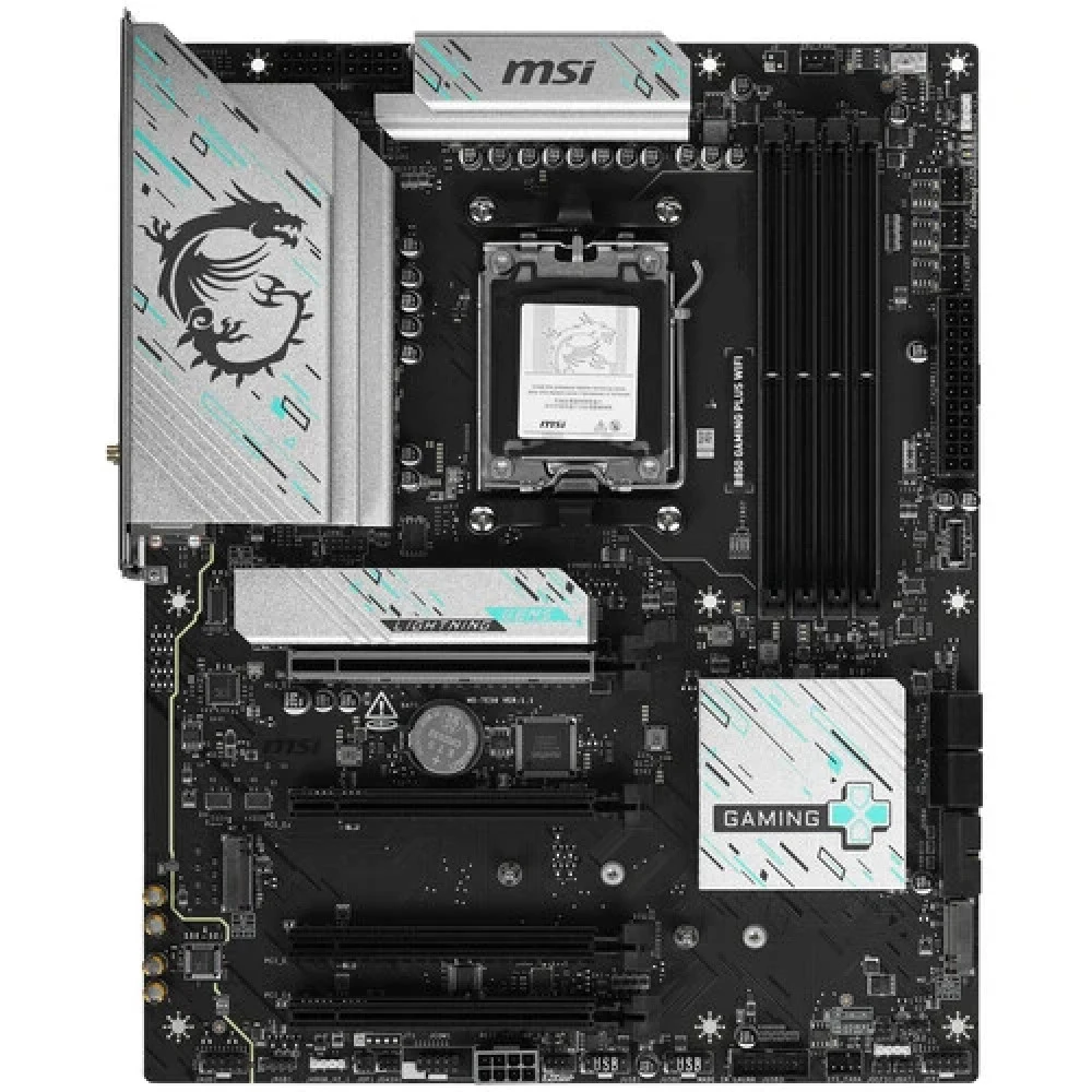 Материнская плата MSI B850 GAMING PLUS WIFI B850, AM5, 4*DDR5, 4*PCIEx16, 3*M.2, 3*TypeC, 1*USB3.2Gen2, 5*USB3.2Gen1, 8*USB2.0, 4*SATA3.0, 5G, DP, ATX, RTL