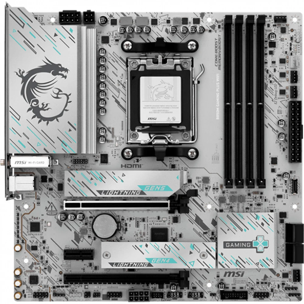 Материнская плата MSI B850M GAMING PLUS WIFI B850, AM5, 4*DDR5, 4*PCIEx16, 1*PCIEx1, 3*M.2, 3*TypeC, 1*USB3.2Gen2, 5*USB3.2Gen1, 8*USB2.0, 4*SATA3.0, 5G, DP, ATX, RTL