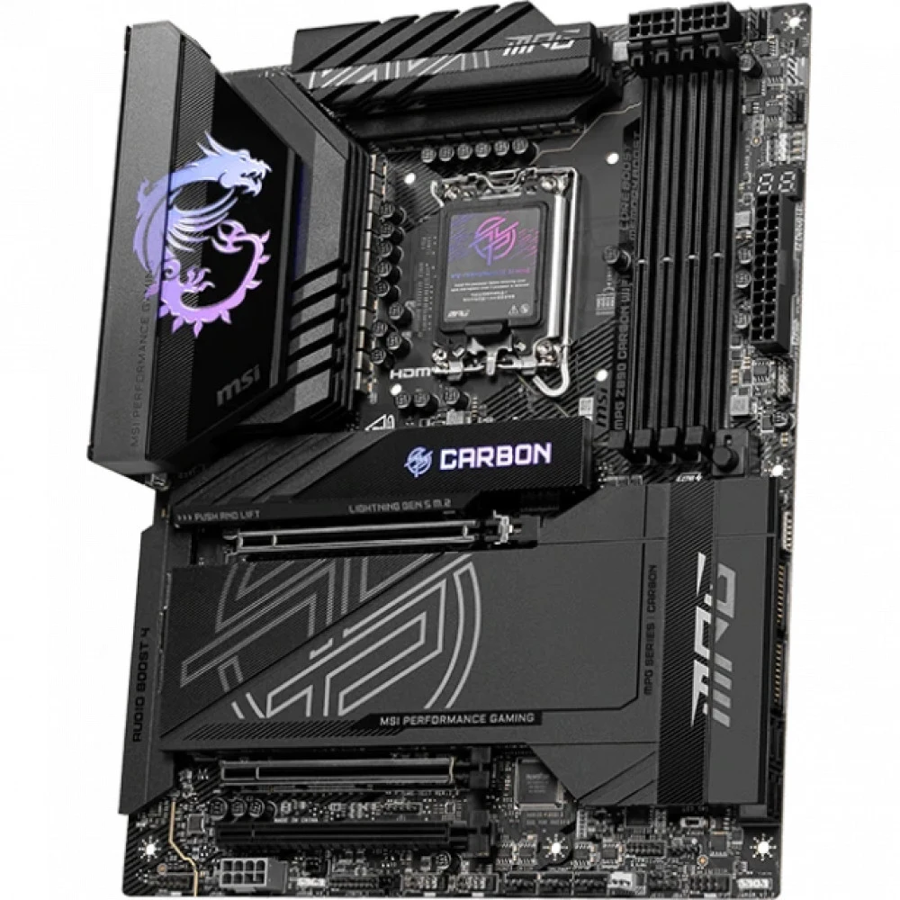 Материнская плата MSI MPG Z890 CARBON WIFI Z890, LGA1851, 4*DDR5, 3*PCIEx16, 5*M.2, 2*TypeC, 10*USB3.2Gen2, 4*USB3.2Gen1, 4*USB2.0, 4*SATA3.0, 5G, 2.5G, 2*Type-C(DP), HDMI, ATX, RTL