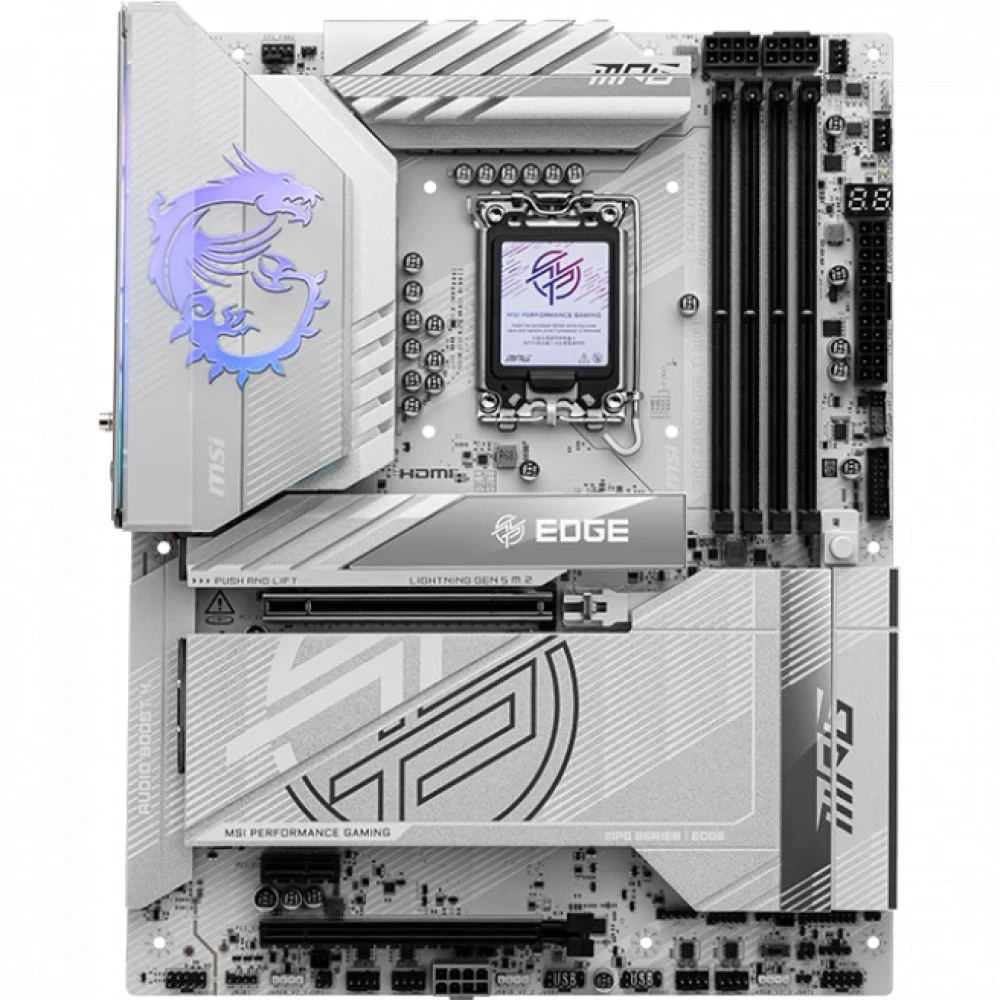 Материнская плата MSI MPG Z890 EDGE TI WIFI Z890, LGA1851, 4*DDR5, 2*PCIEx16, 2*PCIEx1, 5*M.2, 2*TypeC, 4*USB3.2Gen2, 6*USB3.2Gen1, 5*USB2.0, 4*SATA3.0, 5G, 2*Type-C(DP), HDMI, ATX, RTL