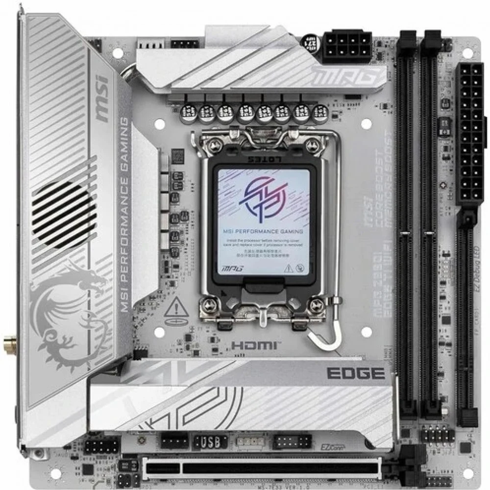 Материнская плата MSI MPG Z890I EDGE TI WIFI Z890, LGA1851, 4*DDR5, 2*PCIEx16, 1*PCIEx1, 5*M.2, 2*TypeC, 4*USB3.2Gen2, 6*USB3.2Gen1, 5*USB2.0, 4*SATA3.0, 5G, 2*Type-C(DP), HDMI, ATX, RTL