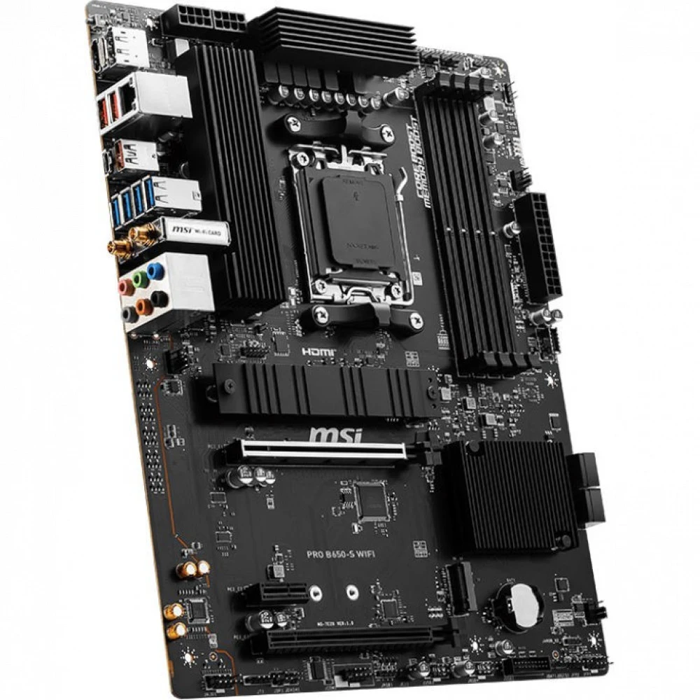 Материнская плата MSI PRO B650-S WIFI B650, AM5, 4*DDR5, 2*PCIEx16, 1*PCIEx1, 2*M.2, 2*TypeC, 3*USB3.2Gen2, 6*USB3.2Gen1, 4*USB2.0, 4*SATA3.0, 2.5G, DP, HDMI, ATX, RTL
